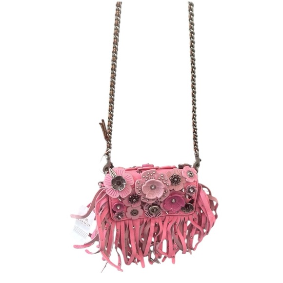 Coach 1941 Dinky 15 Wild Tea Rose Fringe Crossbody Bag NWT Ltd Ed Pink Leather - Picture 2 of 16